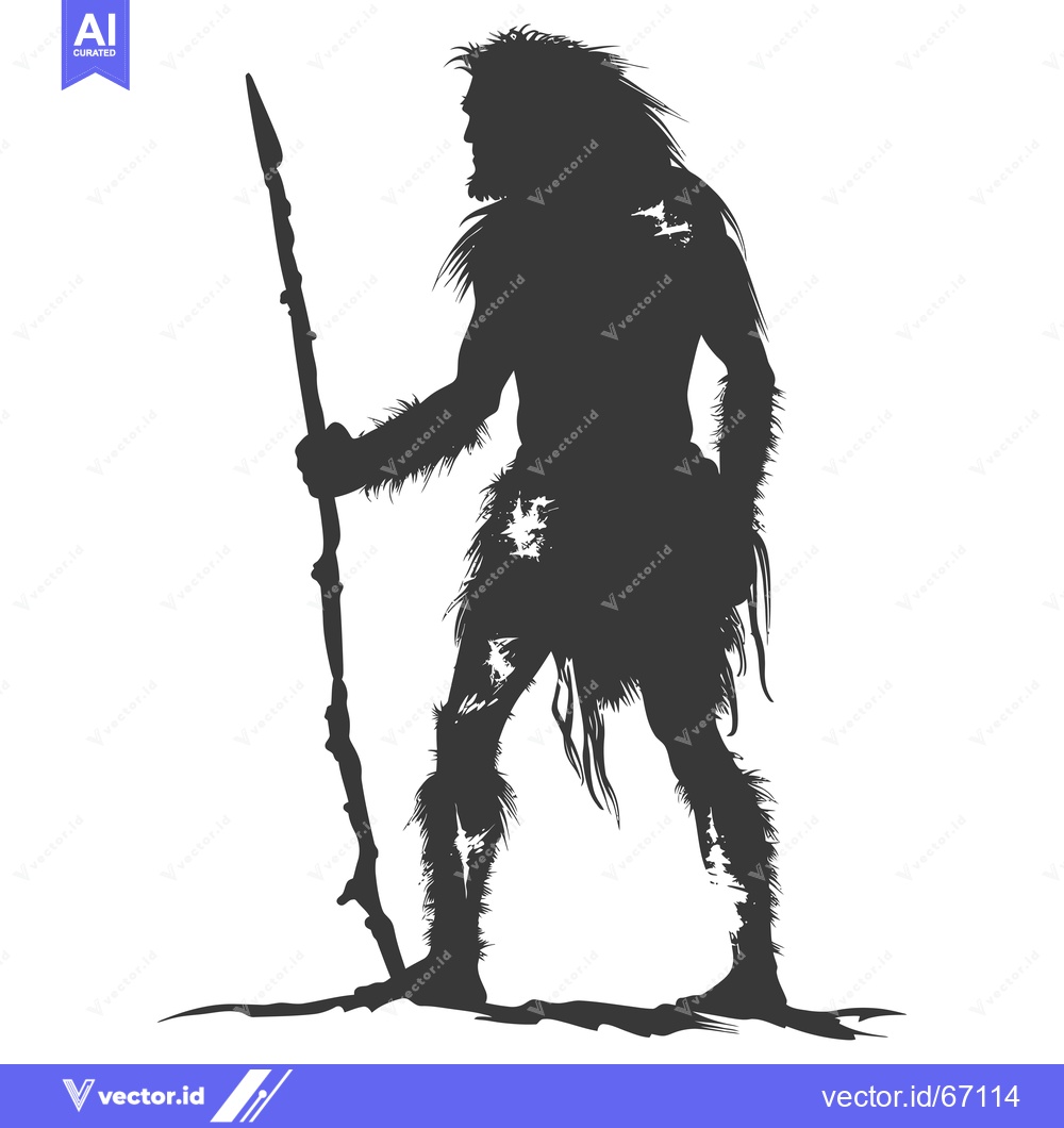 Premium Vector of Silhouette of a Primitive Human Holding a Spear
