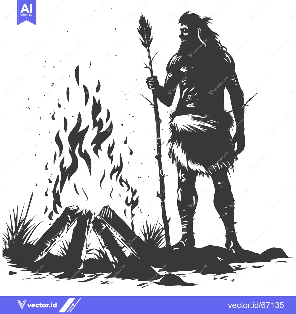 Premium Vector dari Primitive Man Contemplating a Fire