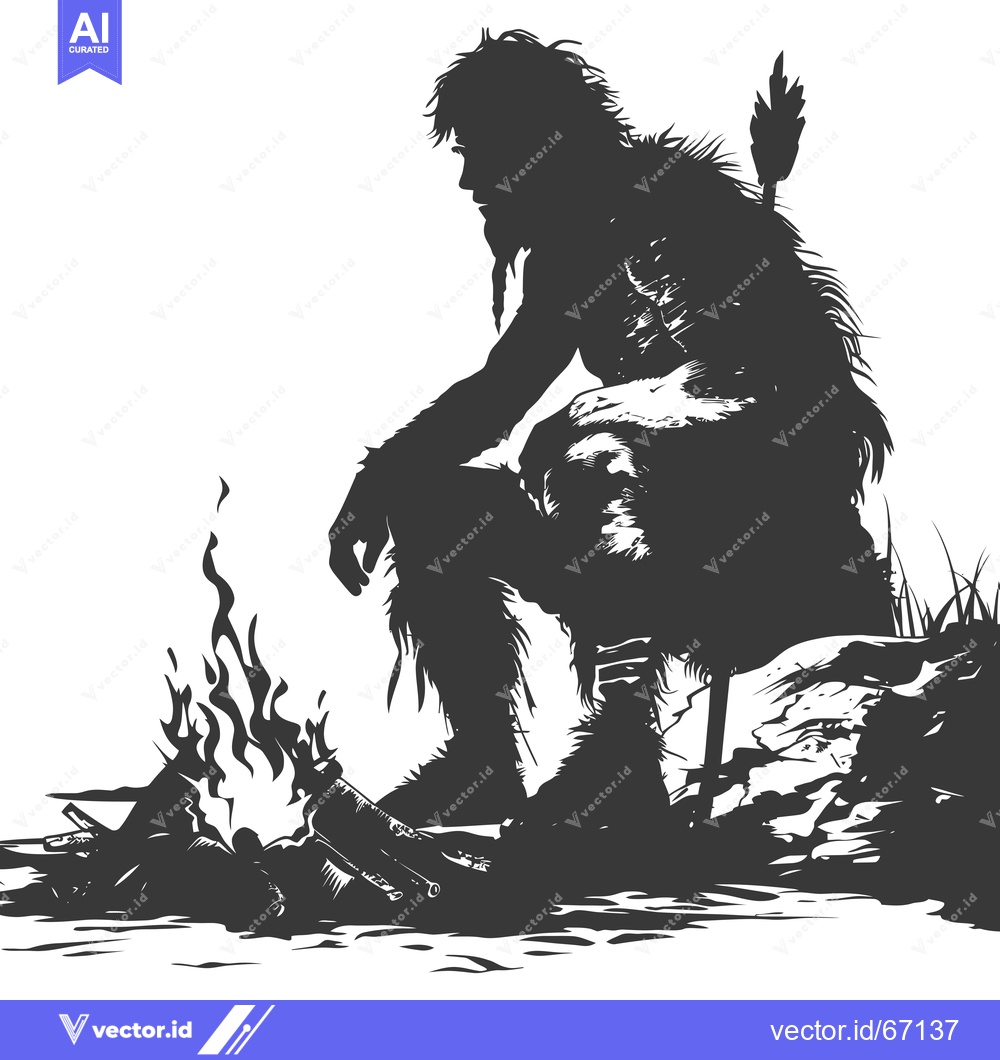 Premium Vector dari Silhouette of a Primitive Man by a Fire