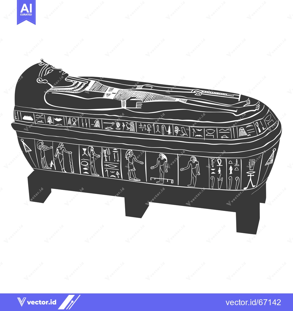 Premium Vector dari Ancient Egyptian sarcophagus with hieroglyphics and a deceased pharaoh