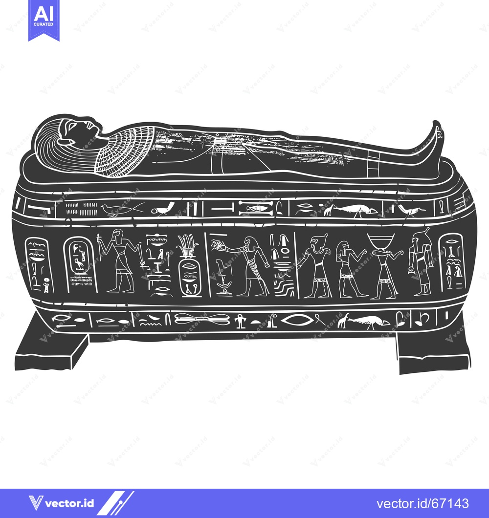 Premium Vector of Ancient Egyptian Sarcophagus with Hieroglyphs and Deceased Figure