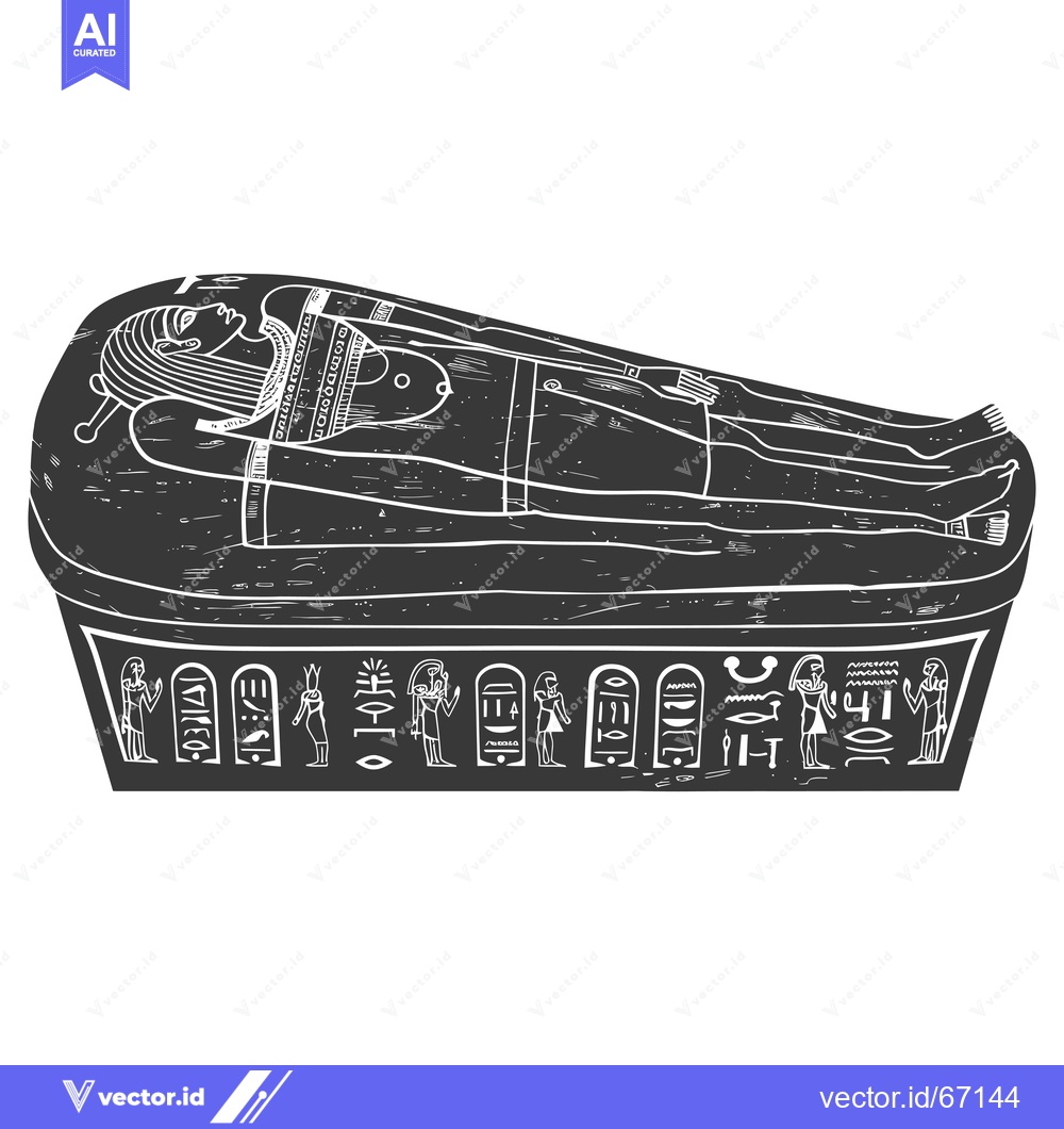 Premium Vector of Ancient Egyptian Sarcophagus with Hieroglyphics and Deceased Figure