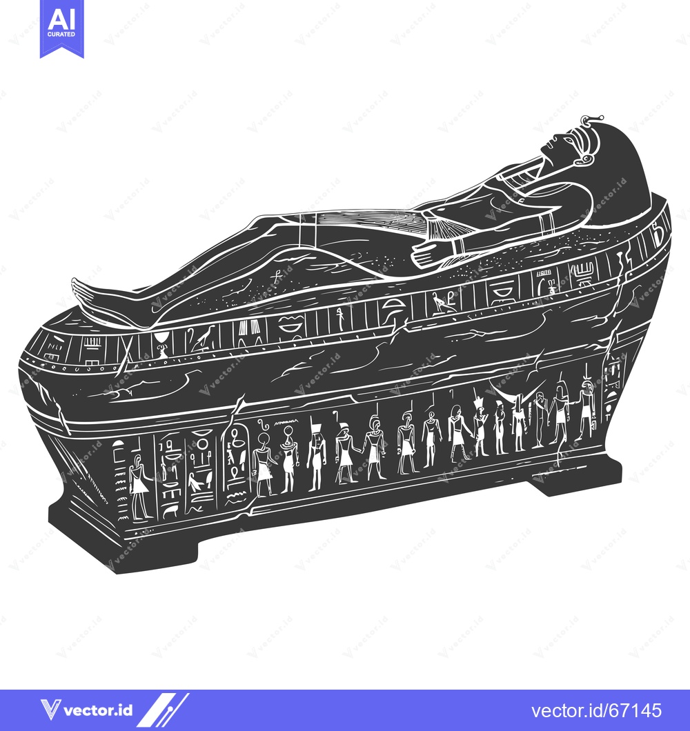 Premium Vector dari An Ancient Egyptian Sarcophagus With Hieroglyphics and Depictions of G