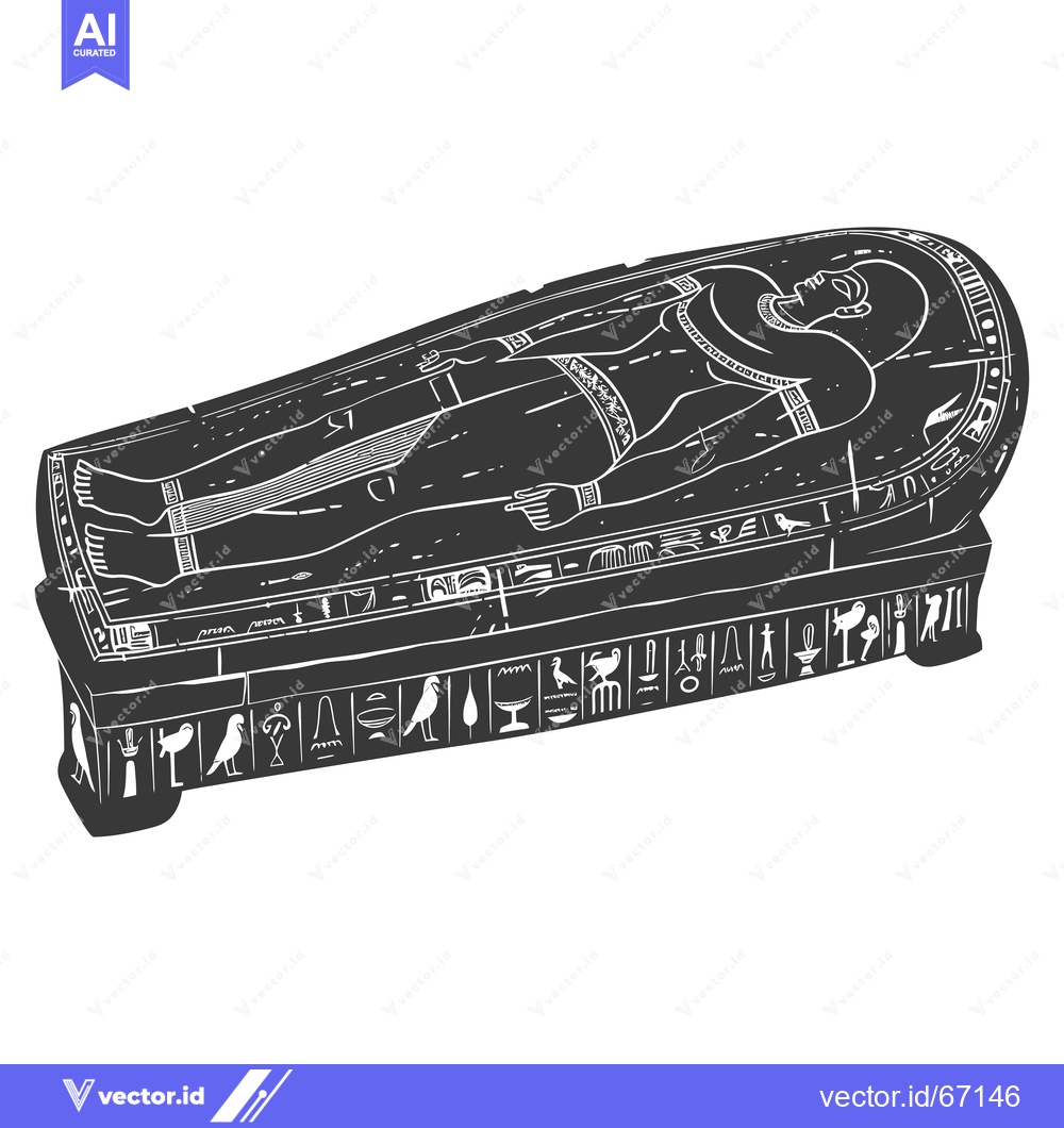 Premium Vector of A Black and White Illustration of an Ancient Egyptian Sarcophagus