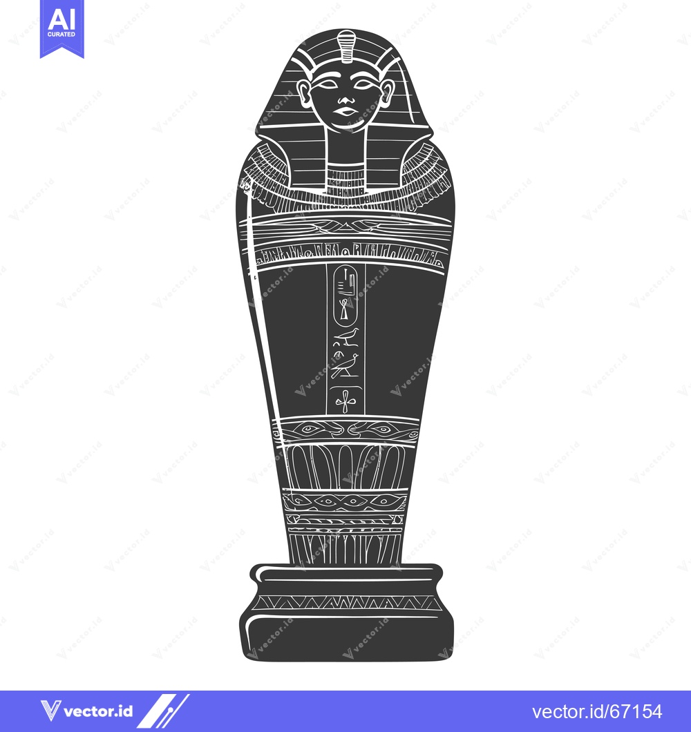 Premium Vector of Ornate Egyptian Sarcophagus with Hieroglyphics and a Human Face