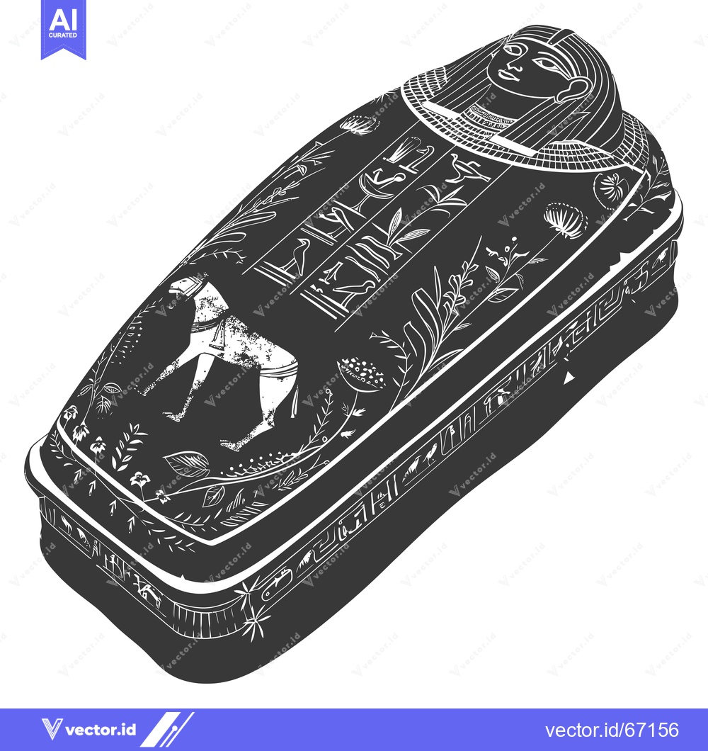 Premium Vector of Decorated Egyptian Sarcophagus with Hieroglyphics and Floral Motifs