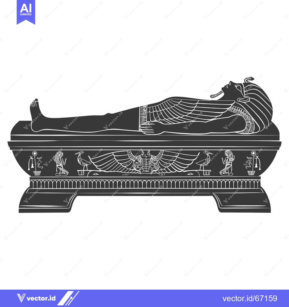 Premium Vector dari Egyptian Pharaoh Lying in a Sarcophagus with Wings and Hieroglyphics