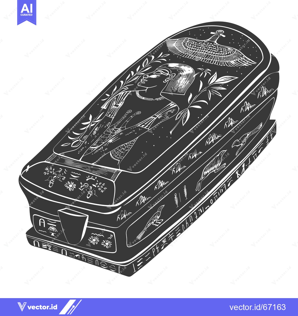 Premium Vector of Ancient Egyptian Sarcophagus with Hieroglyphs and Decorated with a Win