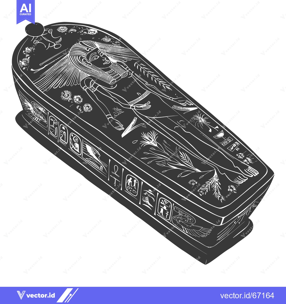 Premium Vector dari An Ancient Egyptian Sarcophagus with Hieroglyphics and a Deceased Pers