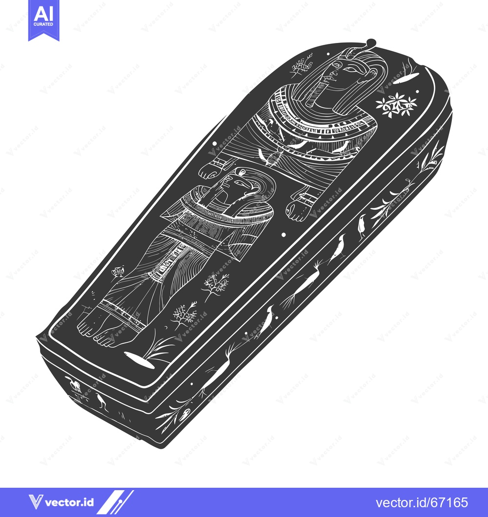 Premium Vector dari An intricately carved Egyptian sarcophagus with a pharaoh inside