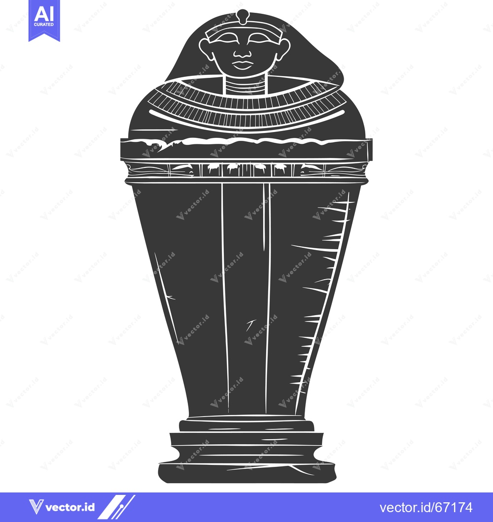 Premium Vector dari Ancient Egyptian Sarcophagus with a Pharaoh's Face Carved on the Lid