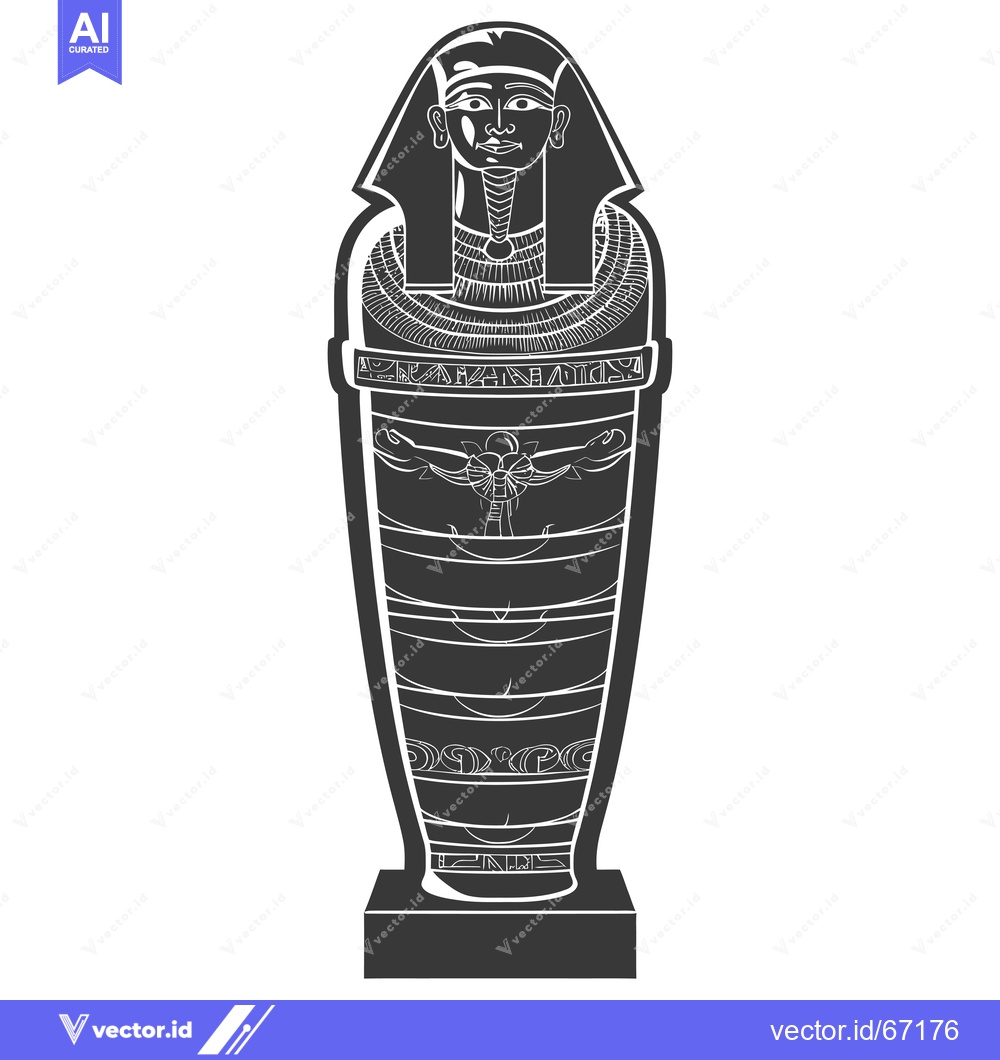 Premium Vector dari An Ornate Egyptian Sarcophagus with Hieroglyphics and a Human Face