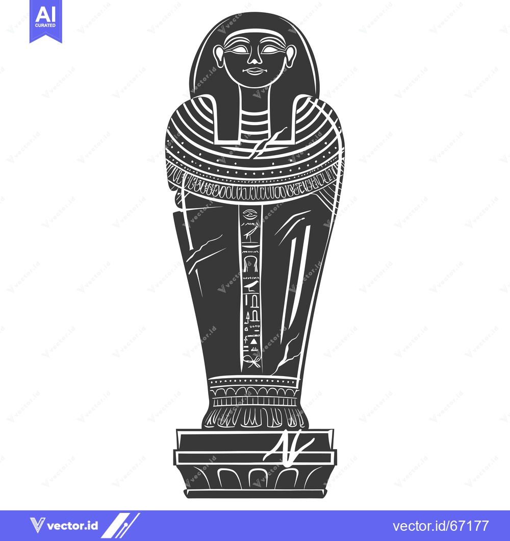 Premium Vector dari Black and White Illustration of an Egyptian Sarcophagus with Hieroglyp
