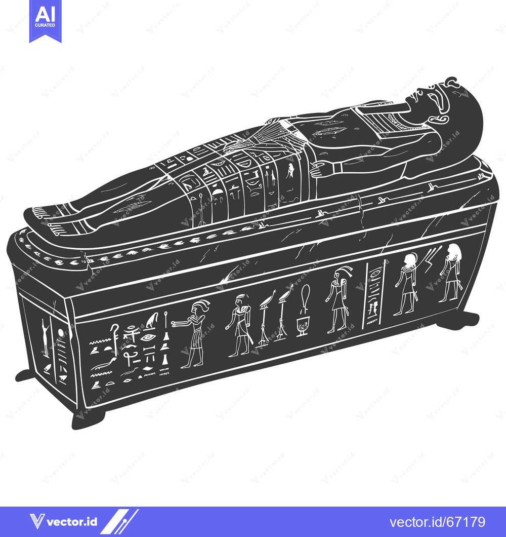 Premium Vector of A black and white illustration of an Egyptian sarcophagus with a phara