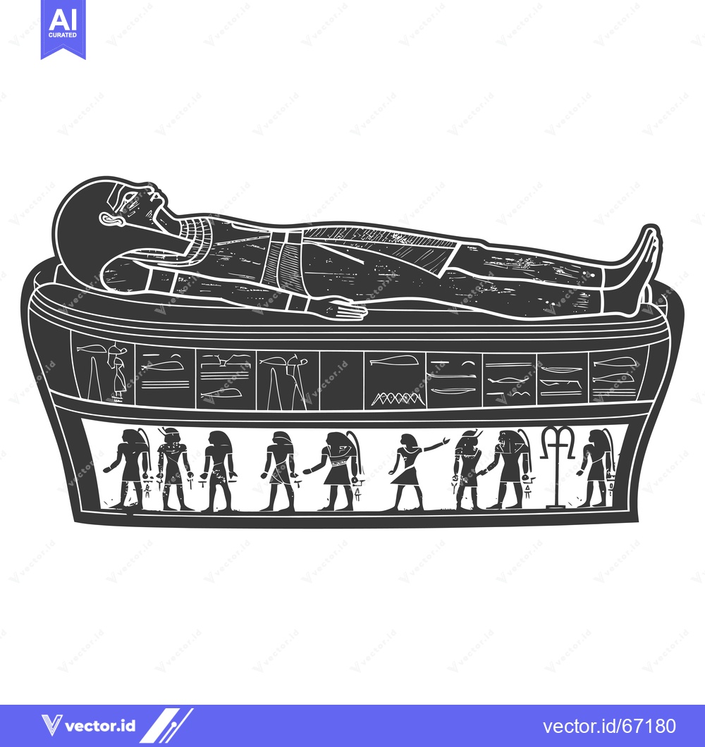 Premium Vector of Ancient Egyptian Pharaoh Lying in a Sarcophagus with Hieroglyphics and