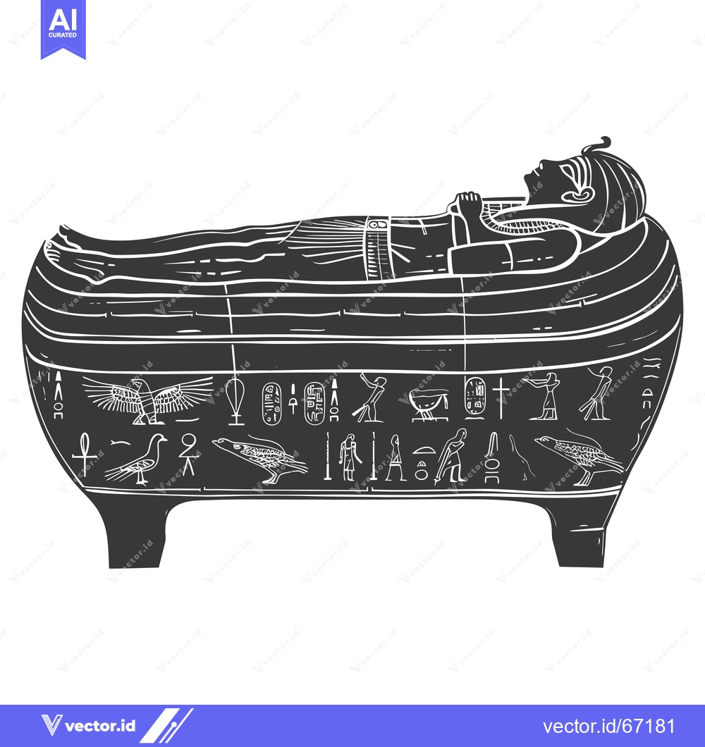 Premium Vector of An Ancient Egyptian Sarcophagus with Hieroglyphics and a Mummy Inside