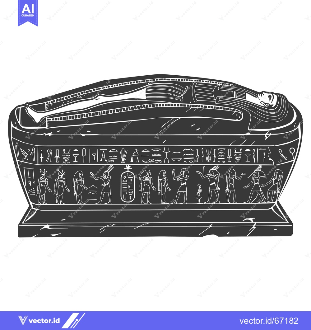 Premium Vector of A Black and White Illustration of an Ancient Egyptian Sarcophagus with