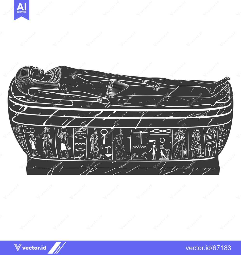 Premium Vector dari An Ancient Egyptian Sarcophagus with Hieroglyphics and a Deceased Phar