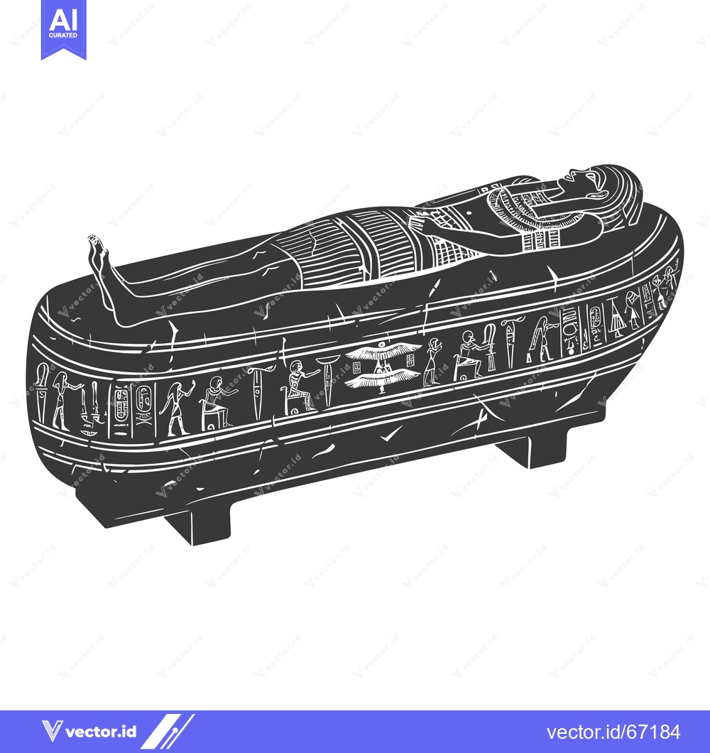 Premium Vector of An Ancient Egyptian Sarcophagus with Hieroglyphs and a Deceased Figure