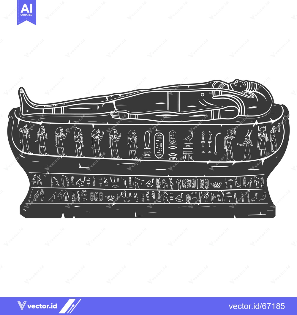 Premium Vector of Egyptian sarcophagus with hieroglyphs and a pharaoh inside
