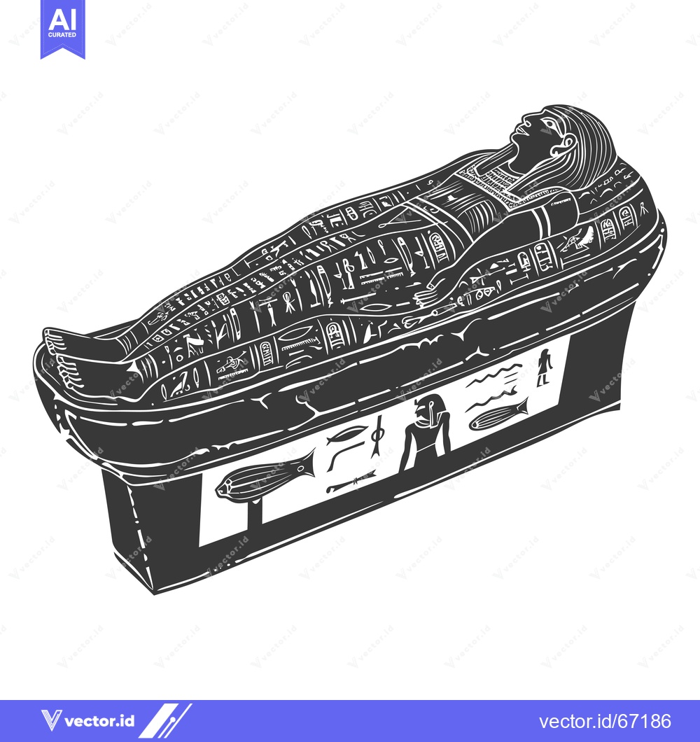 Premium Vector of An Egyptian sarcophagus with a mummified pharaoh lying inside