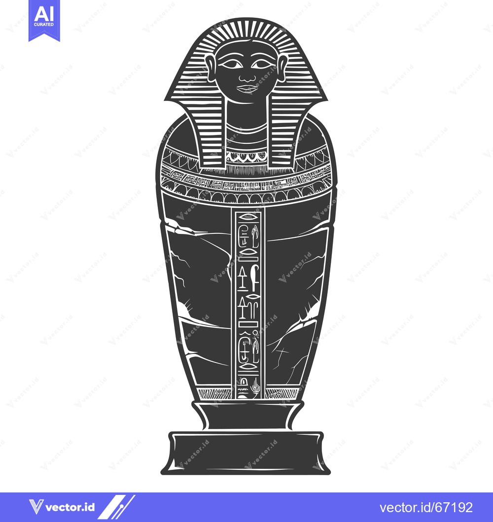 Premium Vector of An ancient Egyptian sarcophagus with hieroglyphics and a pharaoh's fac