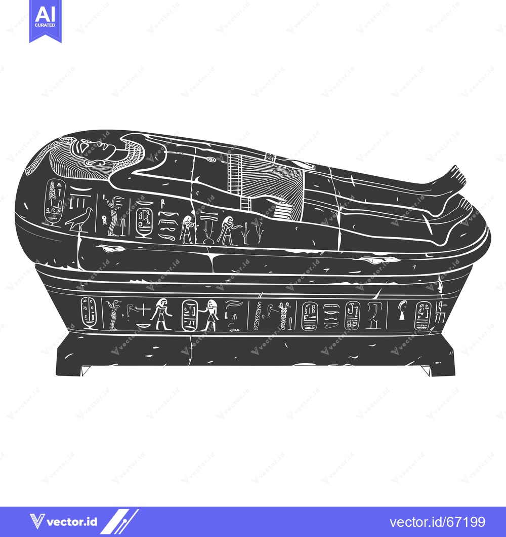 Premium Vector of A black and white illustration of an ancient Egyptian sarcophagus with
