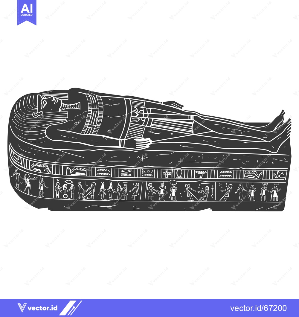Premium Vector of Black and white illustration of an Egyptian sarcophagus with a pharaoh