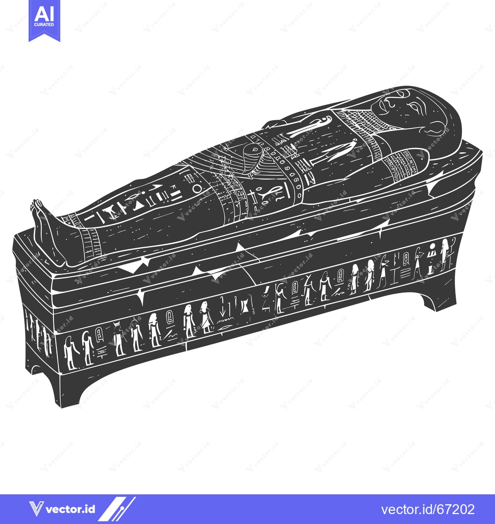 Premium Vector of Ancient Egyptian Sarcophagus with Hieroglyphics and Carved Figures
