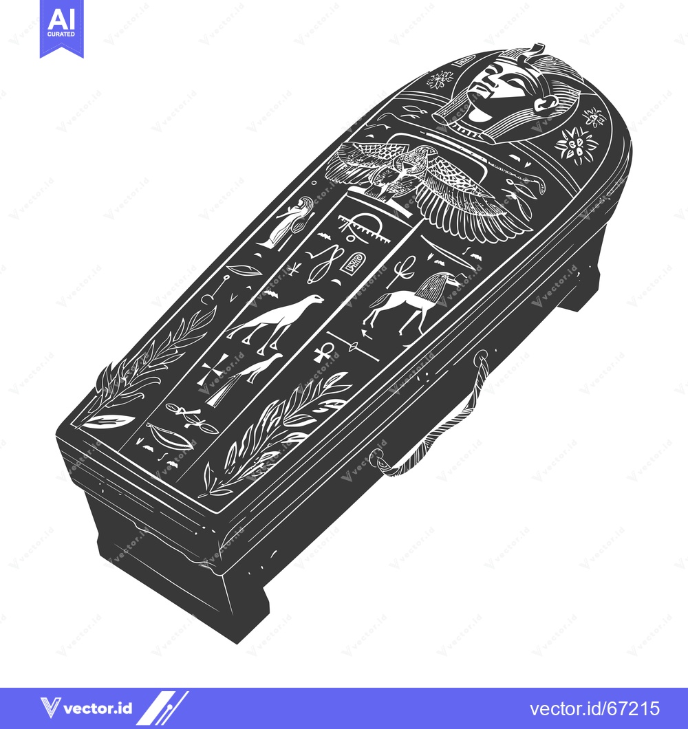 Premium Vector of Ornate Egyptian Sarcophagus with Hieroglyphs and an Engraved Pharaoh's
