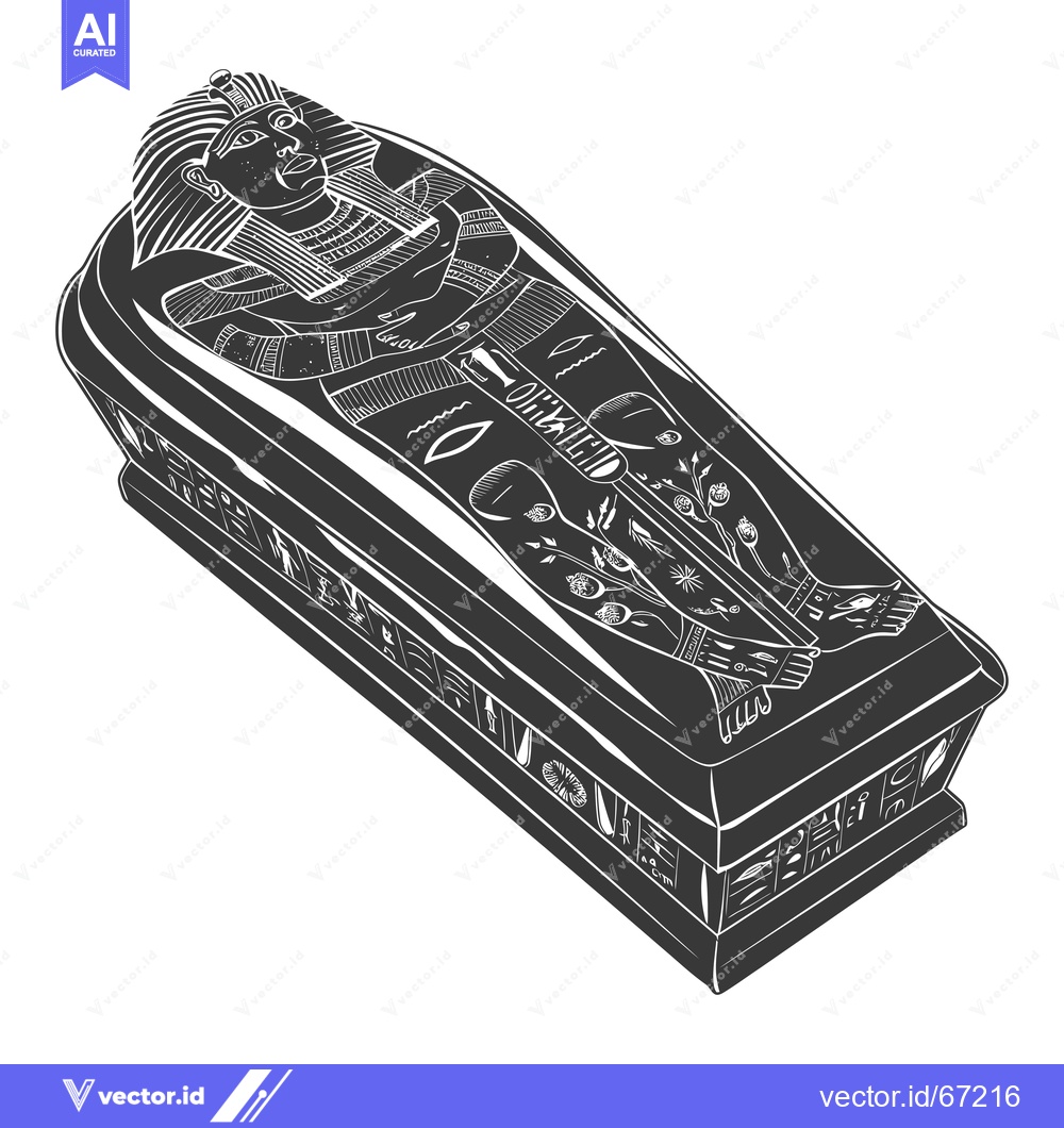 Premium Vector dari Black and White Illustration of an Egyptian Pharaoh Inside a Sarcophag