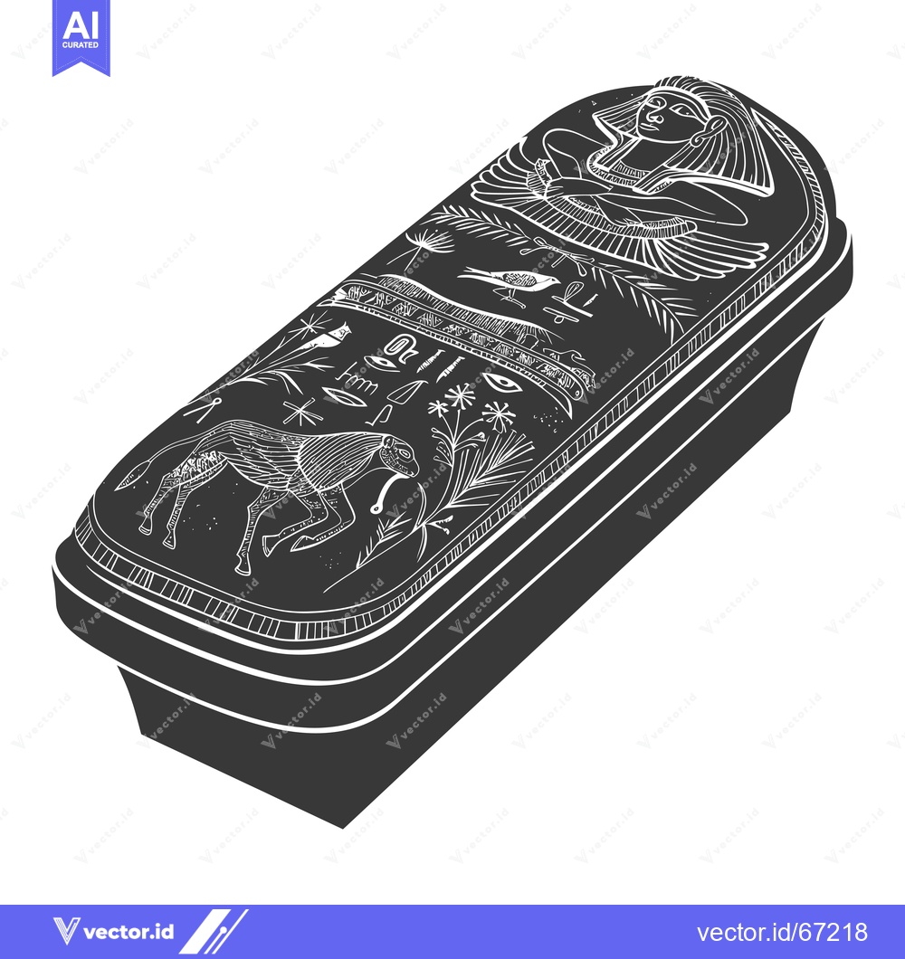 Premium Vector dari Black and White Illustration of an Ancient Egyptian Sarcophagus
