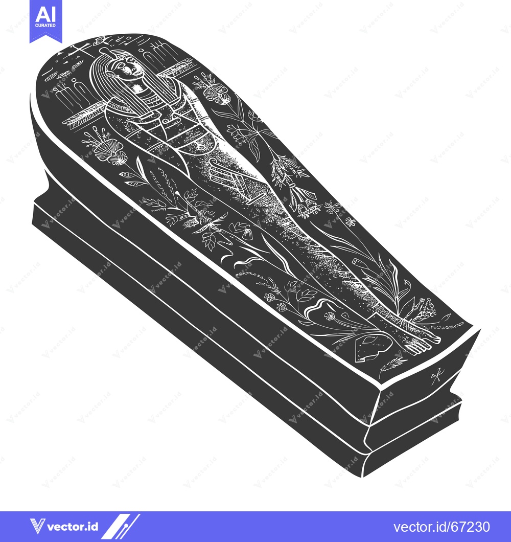 Premium Vector dari Ancient Egyptian Sarcophagus with Floral Motifs and Hieroglyphs