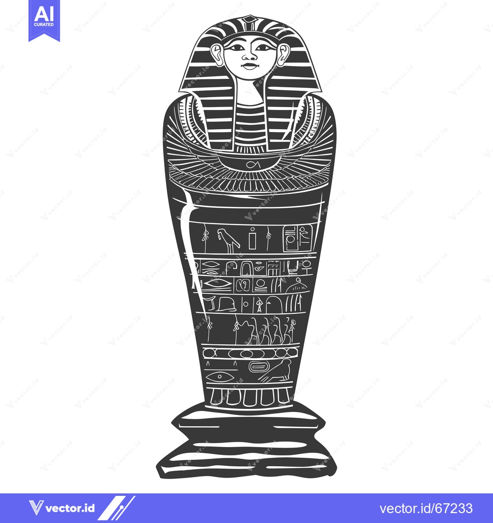 Premium Vector dari An Ancient Egyptian Sarcophagus with Hieroglyphics and a Pharaoh's Fac