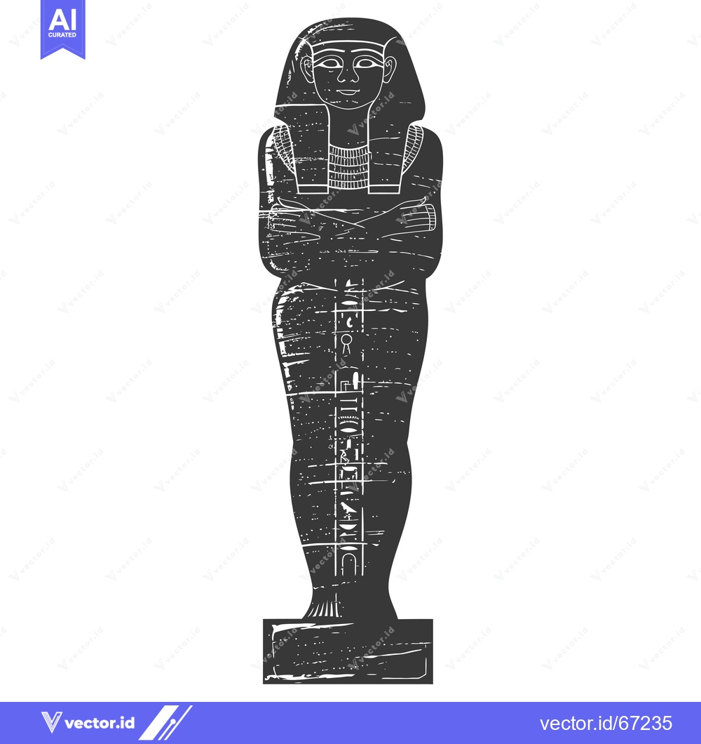 Premium Vector of Black and White Illustration of an Egyptian Statue with Hieroglyphics