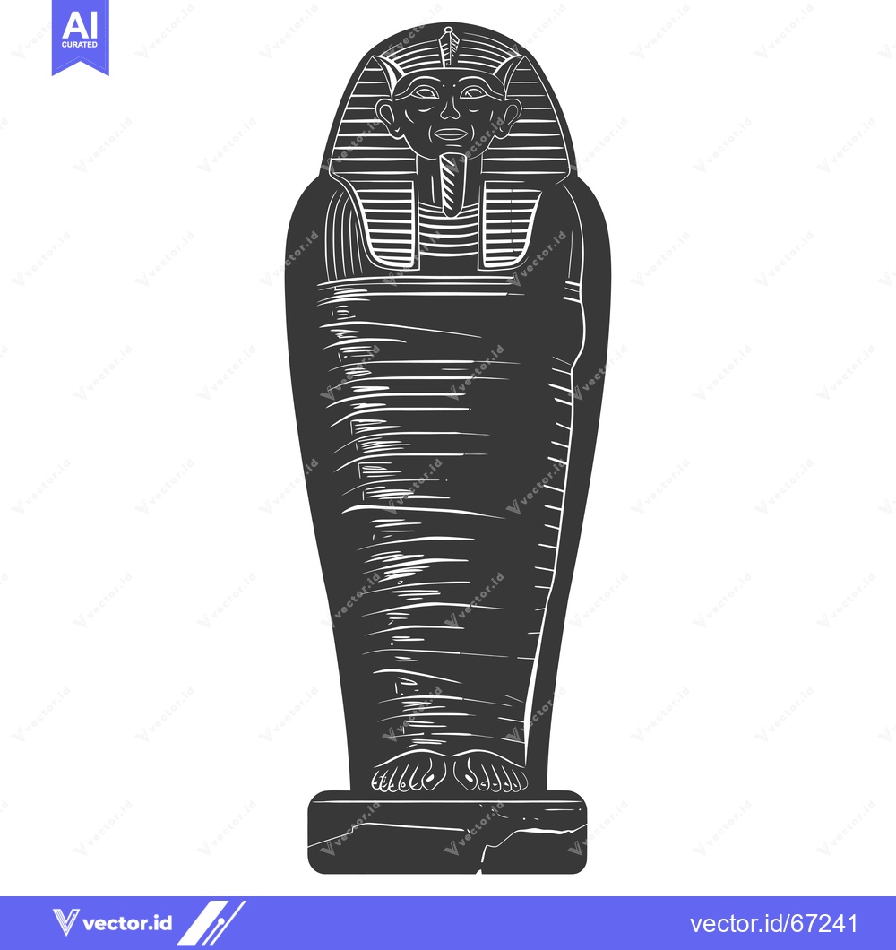 Premium Vector of Black and White Illustration of an Egyptian Mummy Sarcophagus