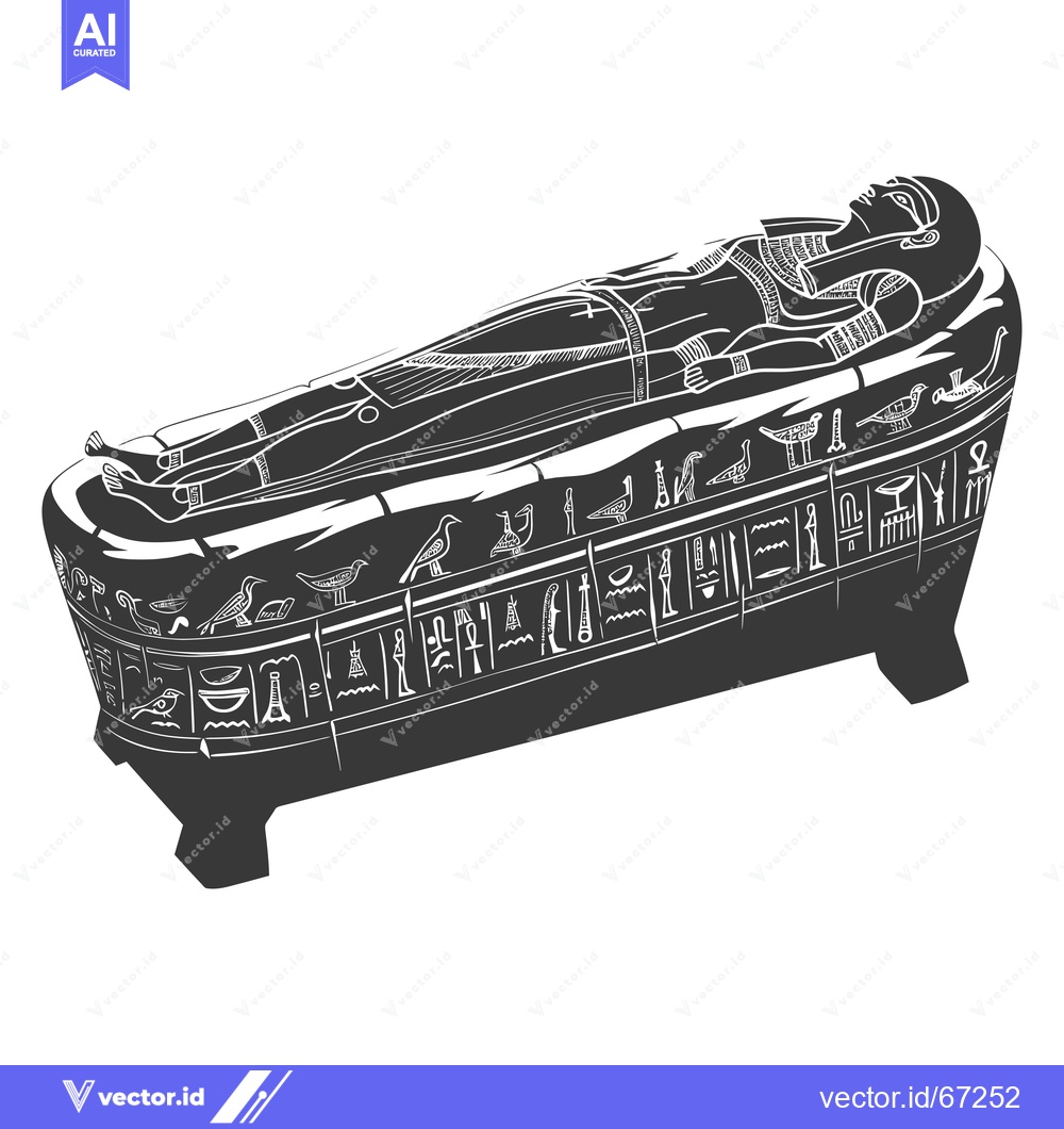 Premium Vector dari Ancient Egyptian Sarcophagus with Hieroglyphics and Deceased Pharaoh I