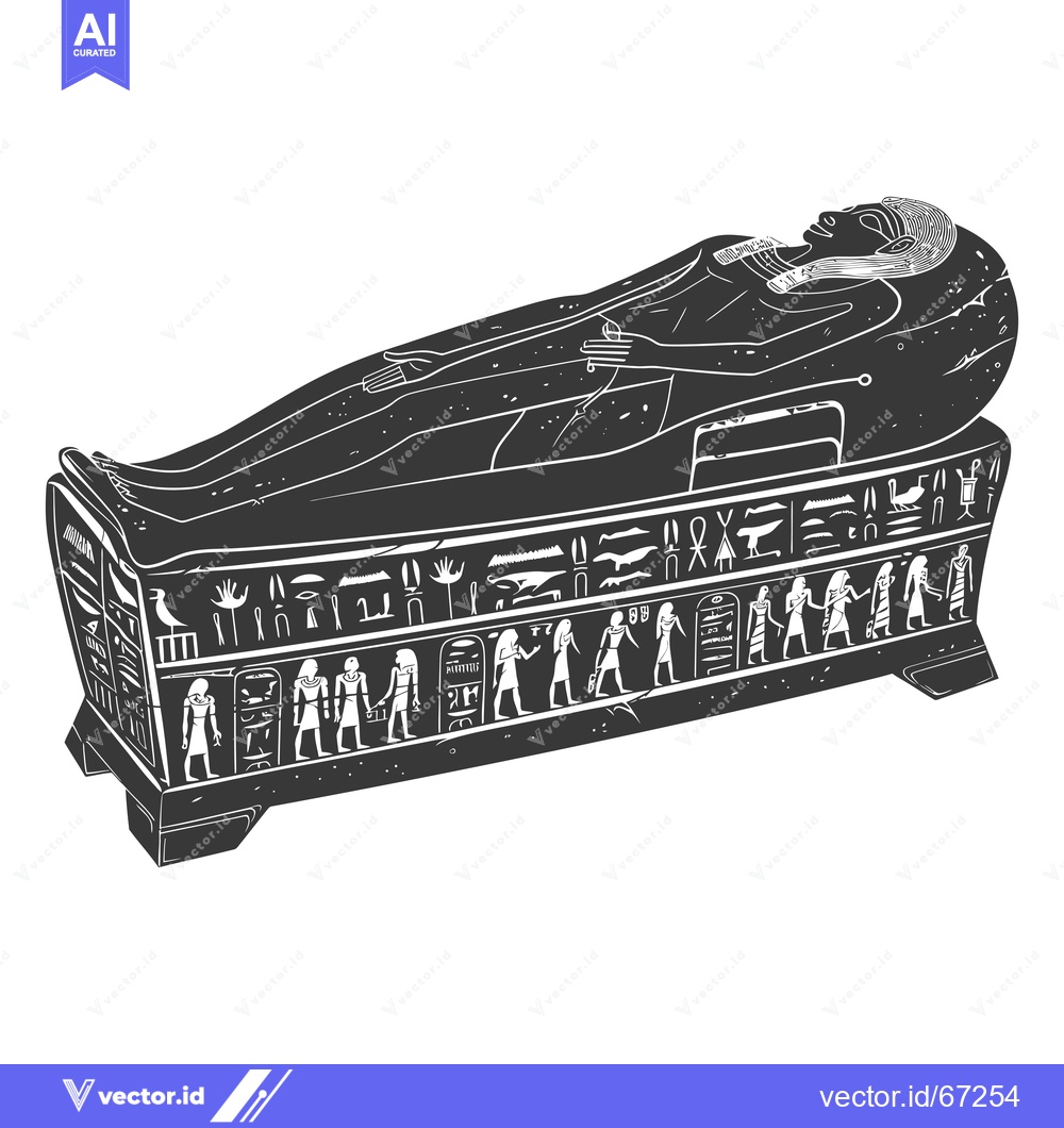 Premium Vector dari Ancient Egyptian Sarcophagus with Hieroglyphic Decor