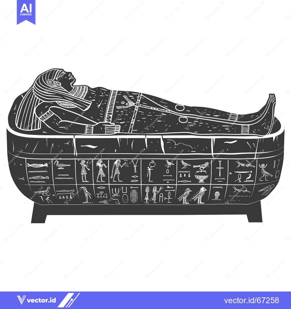 Premium Vector dari Black and White Illustration of a Pharaoh Inside a Sarcophagus Decorat