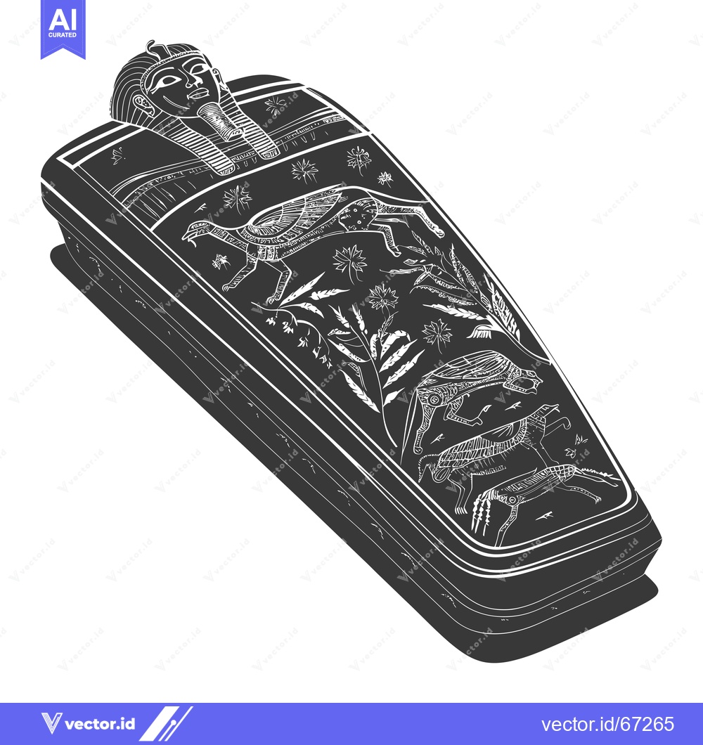 Premium Vector of An Ancient Egyptian Sarcophagus with Hieroglyphics and Animal Motifs