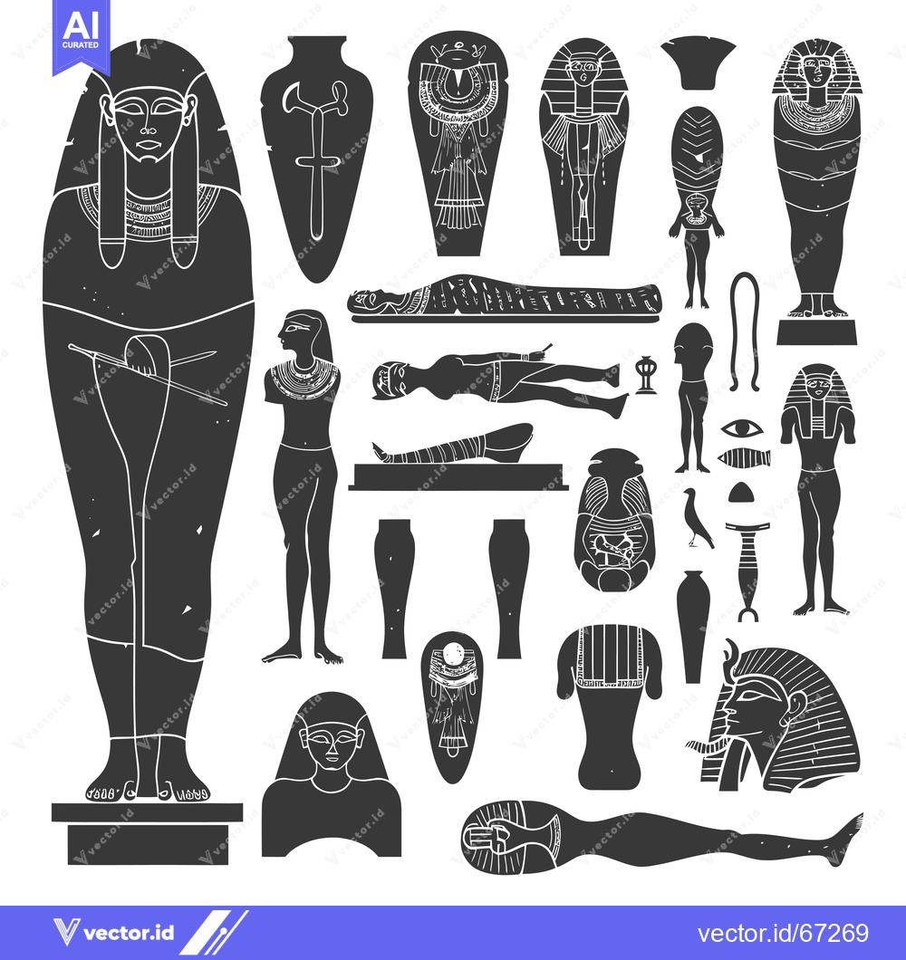 Premium Vector dari Set of Black and White Illustrations of Ancient Egyptian Artifacts
