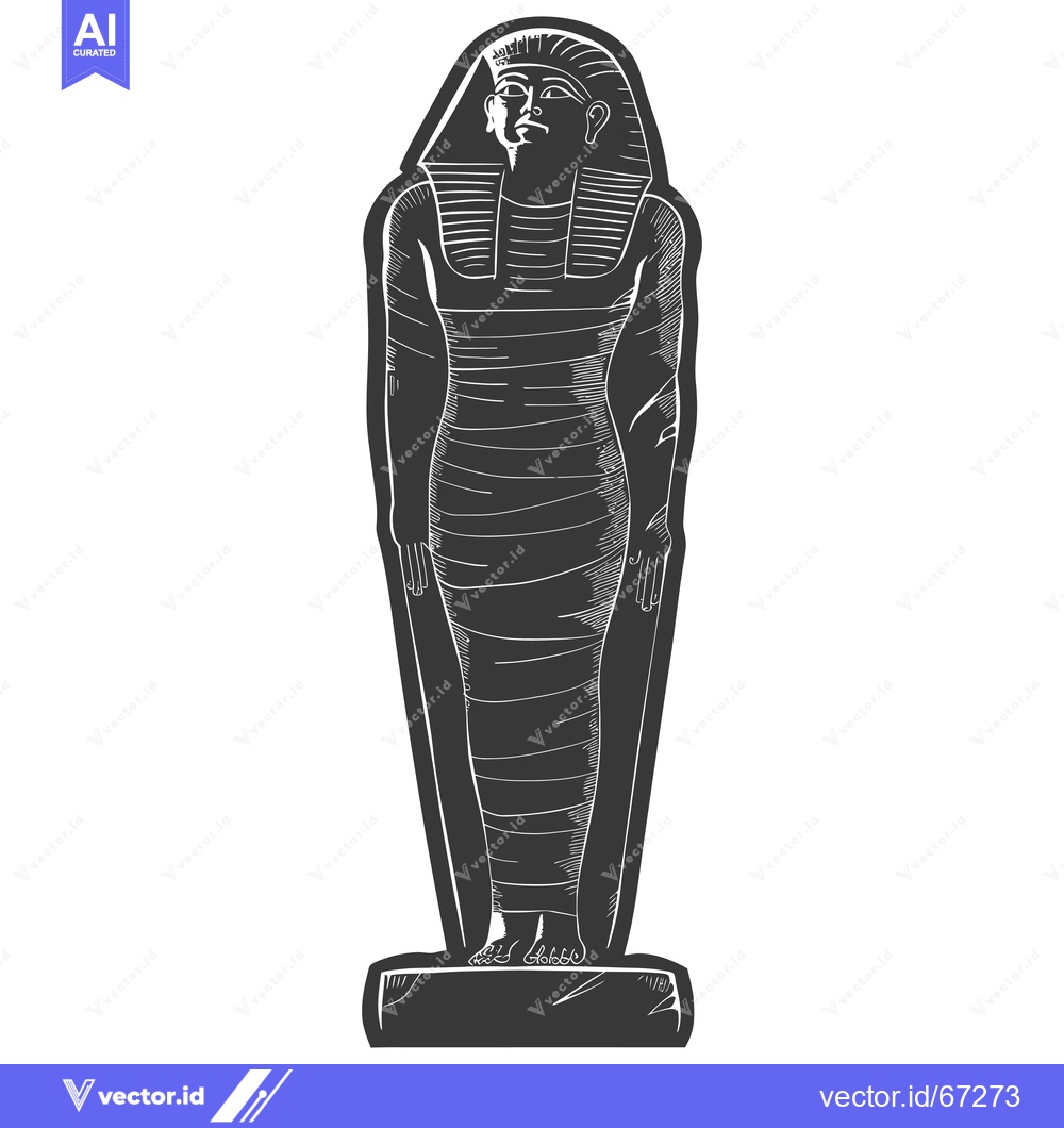 Premium Vector dari Standing Egyptian Pharaoh Statue in Line Art Style