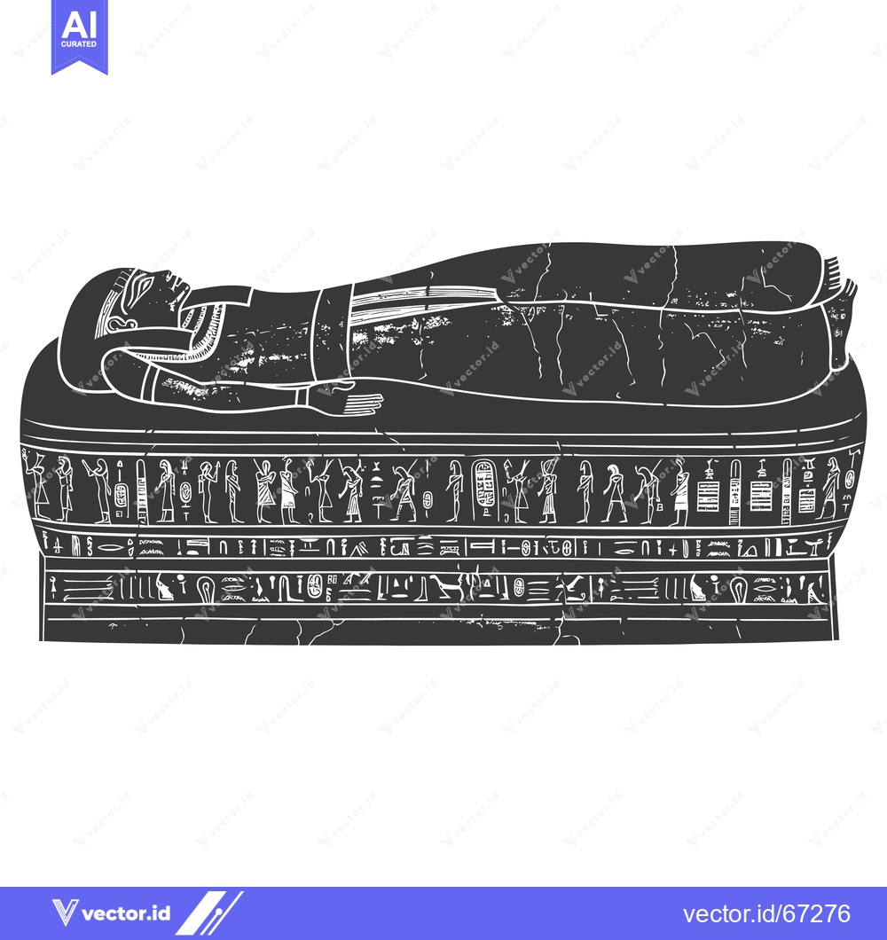 Premium Vector dari Ancient Egyptian Sarcophagus with Hieroglyphs and a Reclining Figure
