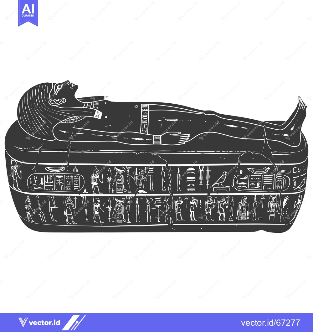 Premium Vector dari Black and White Illustration of an Egyptian Sarcophagus with Hieroglyp