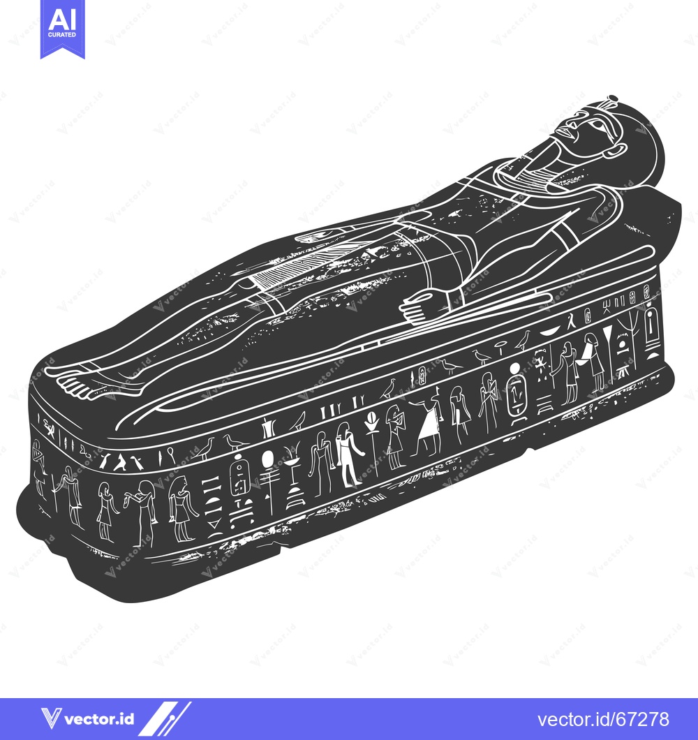 Premium Vector dari Black and White Illustration of an Ancient Egyptian Sarcophagus