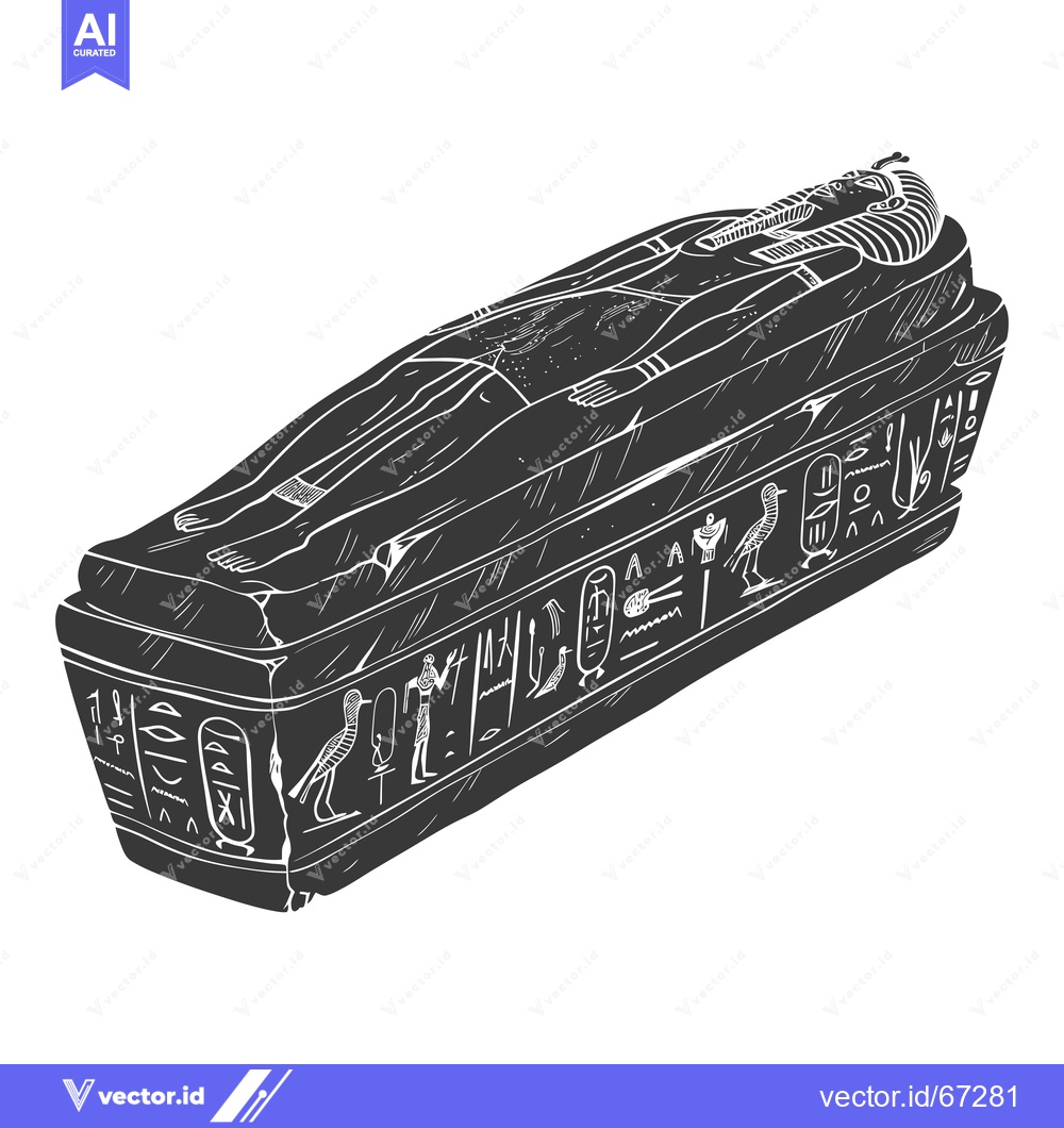 Premium Vector dari Ancient Egyptian Sarcophagus with Hieroglyphics and Mummy Inside