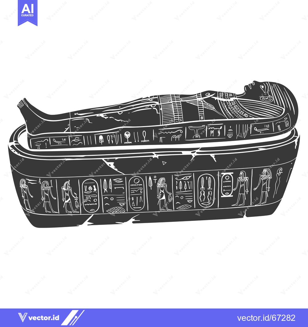 Premium Vector dari A black and white illustration of an ancient Egyptian sarcophagus with