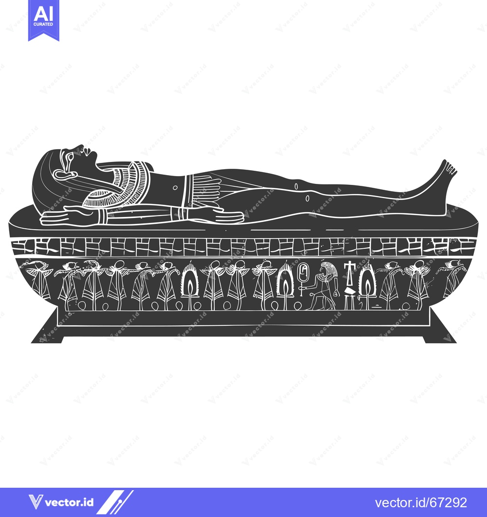 Premium Vector dari A Black and White Illustration of an Egyptian Mummy Lying in a Sarcoph