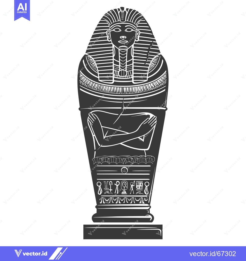 Premium Vector dari Black and White Illustration of an Ancient Egyptian Sarcophagus