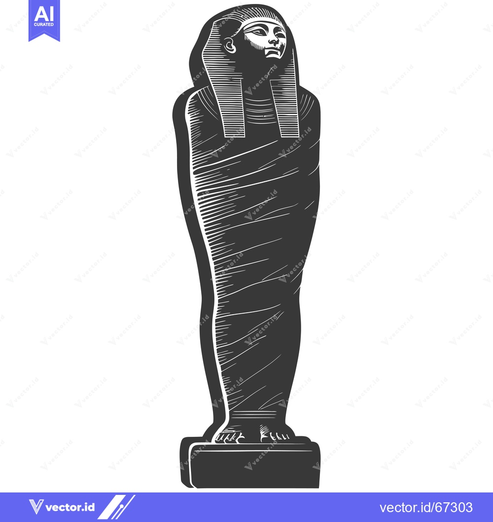 Premium Vector dari Black and white woodcut illustration of an ancient Egyptian mummy